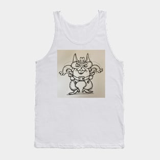 Cowboy cat T-shirt (uncoloured version with visible pencil lines) Tank Top